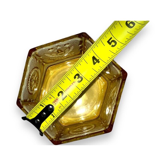 Indiana Glass Tiara Colonial Eagle & Star Hexagonal Candy Dish Amber - Picture 6 of 10